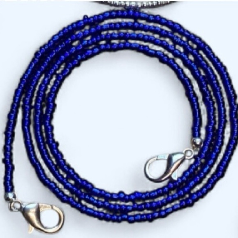 Blue Beaded Mask Holder with Silver Clasp